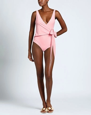 LISA MARIE FERNANDEZ Pink Wrap-Tie Side The Dree Louise Crepe V-Neck Swimsuit