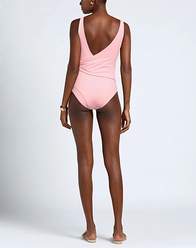 LISA MARIE FERNANDEZ Pink Wrap-Tie Side The Dree Louise Crepe V-Neck Swimsuit
