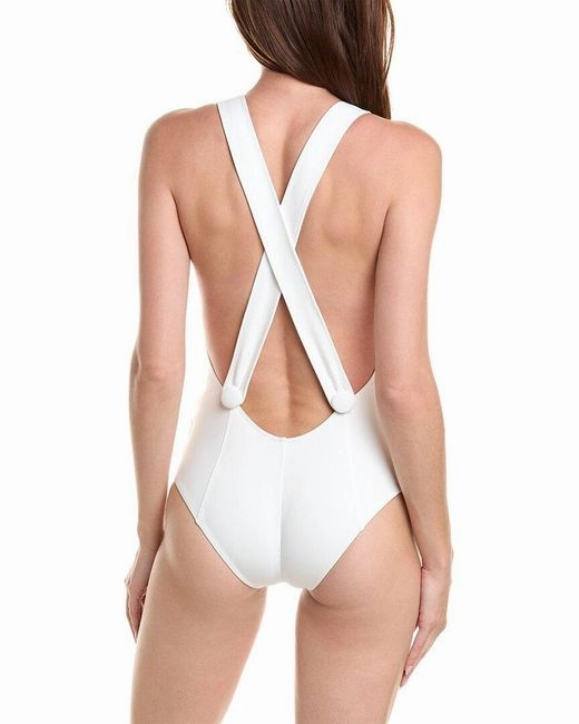 LISA MARIE FERNANDEZ White Criss Cross Back Button Detail Swimsuit