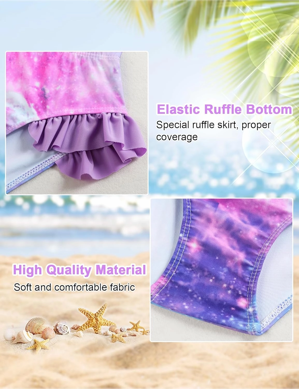 Little Girls Swimsuit Rash Guard Set Toddler Girl Long Sleeve Two Piece Bathing Suit with Ruffle Bikini Bottoms Swimwear