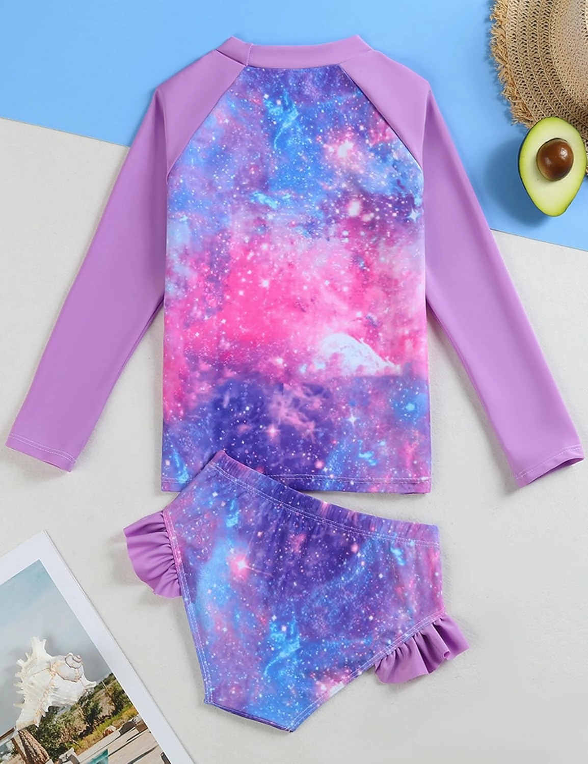 Little Girls Swimsuit Rash Guard Set Toddler Girl Long Sleeve Two Piece Bathing Suit with Ruffle Bikini Bottoms Swimwear