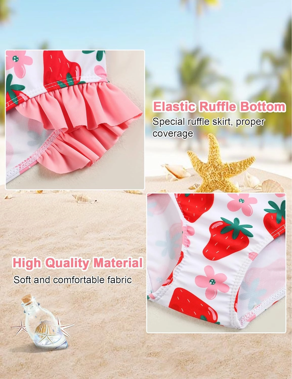 Little Girls Swimsuit Rash Guard Set Toddler Girl Long Sleeve Two Piece Bathing Suit with Ruffle Bikini Bottoms Swimwear
