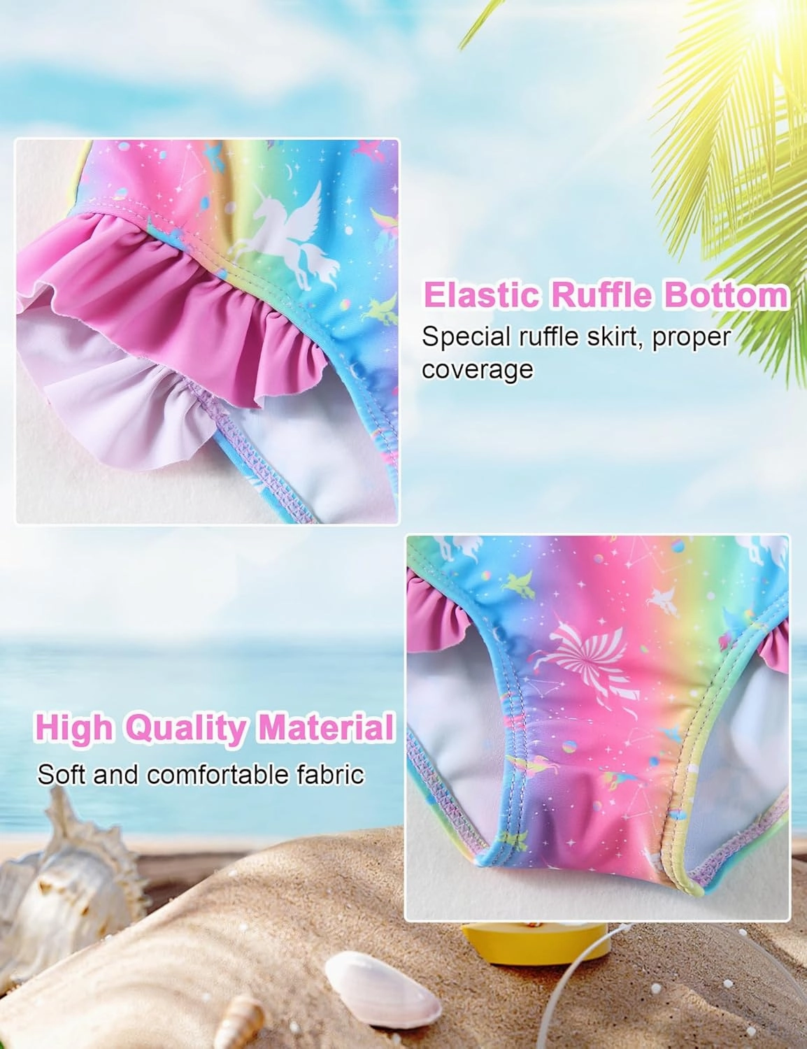 Little Girls Swimsuit Rash Guard Set Toddler Girl Long Sleeve Two Piece Bathing Suit with Ruffle Bikini Bottoms Swimwear