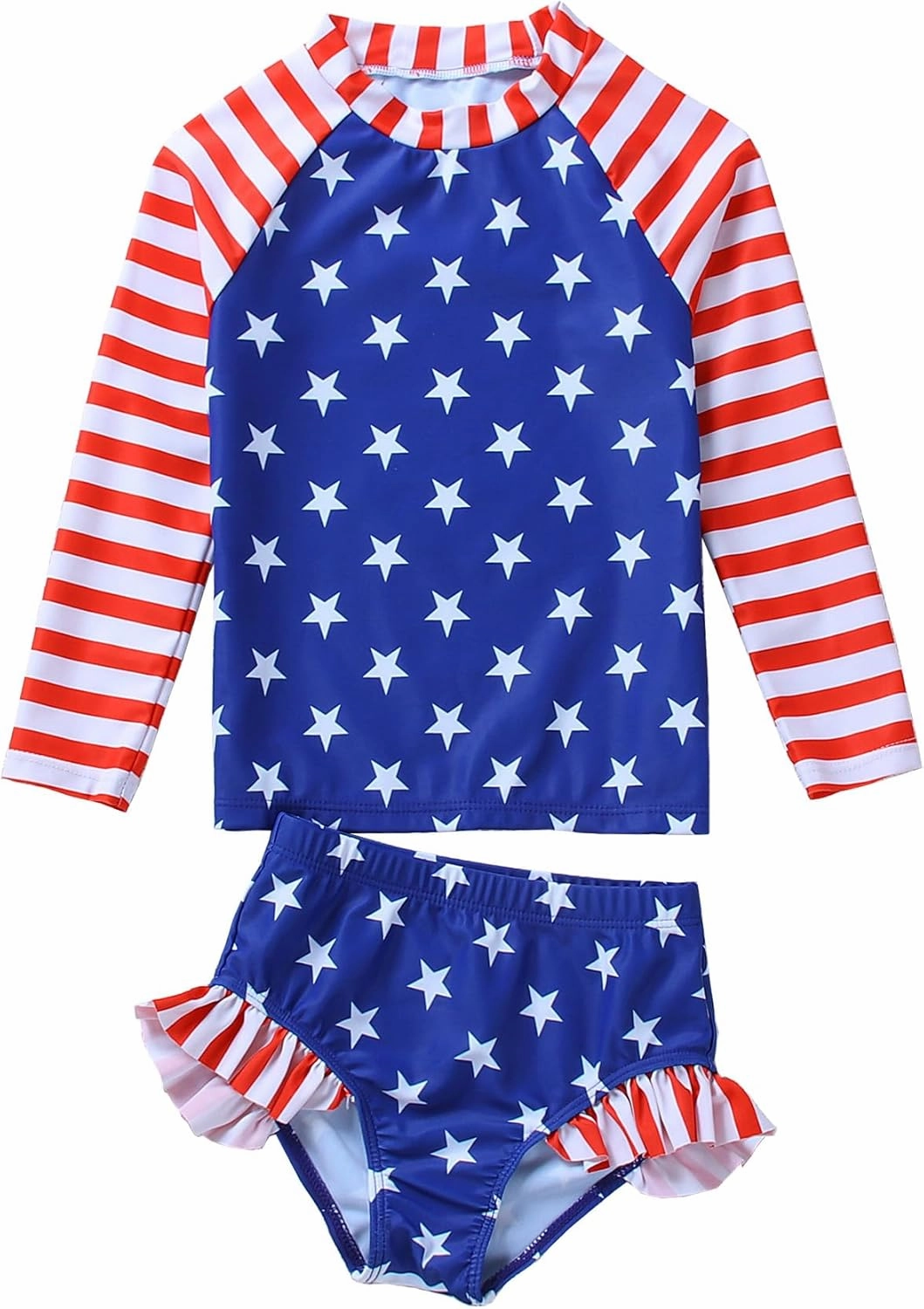 Little Girls Swimsuit Rash Guard Set Toddler Girl Long Sleeve Two Piece Bathing Suit with Ruffle Bikini Bottoms Swimwear