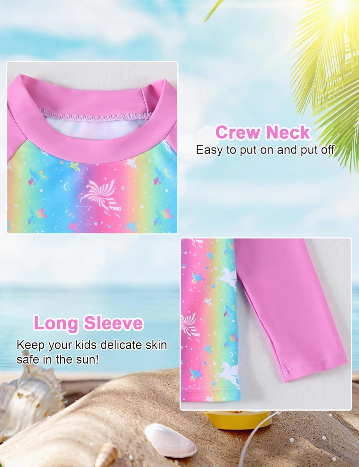 Little Girls Swimsuit Rash Guard Set Toddler Girl Long Sleeve Two Piece Bathing Suit with Ruffle Bikini Bottoms Swimwear