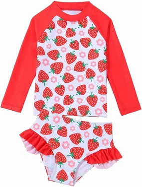 Little Girls Swimsuit Rash Guard Set Toddler Girl Long Sleeve Two Piece Bathing Suit with Ruffle Bikini Bottoms Swimwear