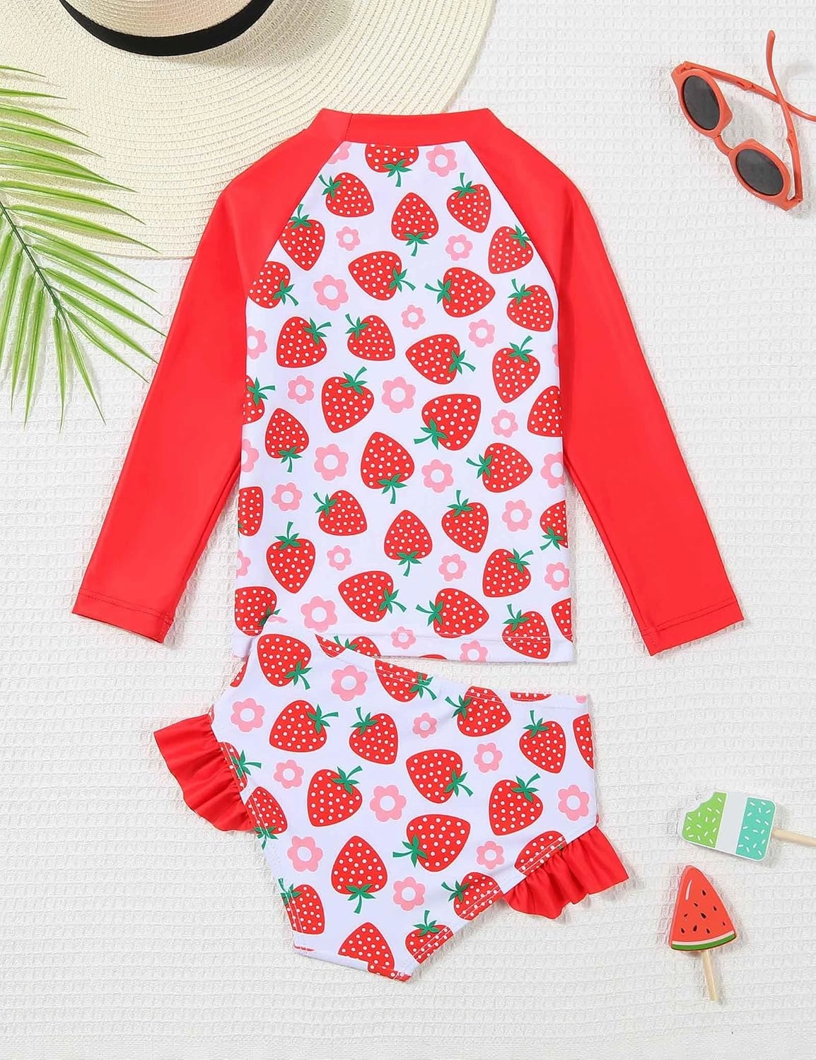 Little Girls Swimsuit Rash Guard Set Toddler Girl Long Sleeve Two Piece Bathing Suit with Ruffle Bikini Bottoms Swimwear