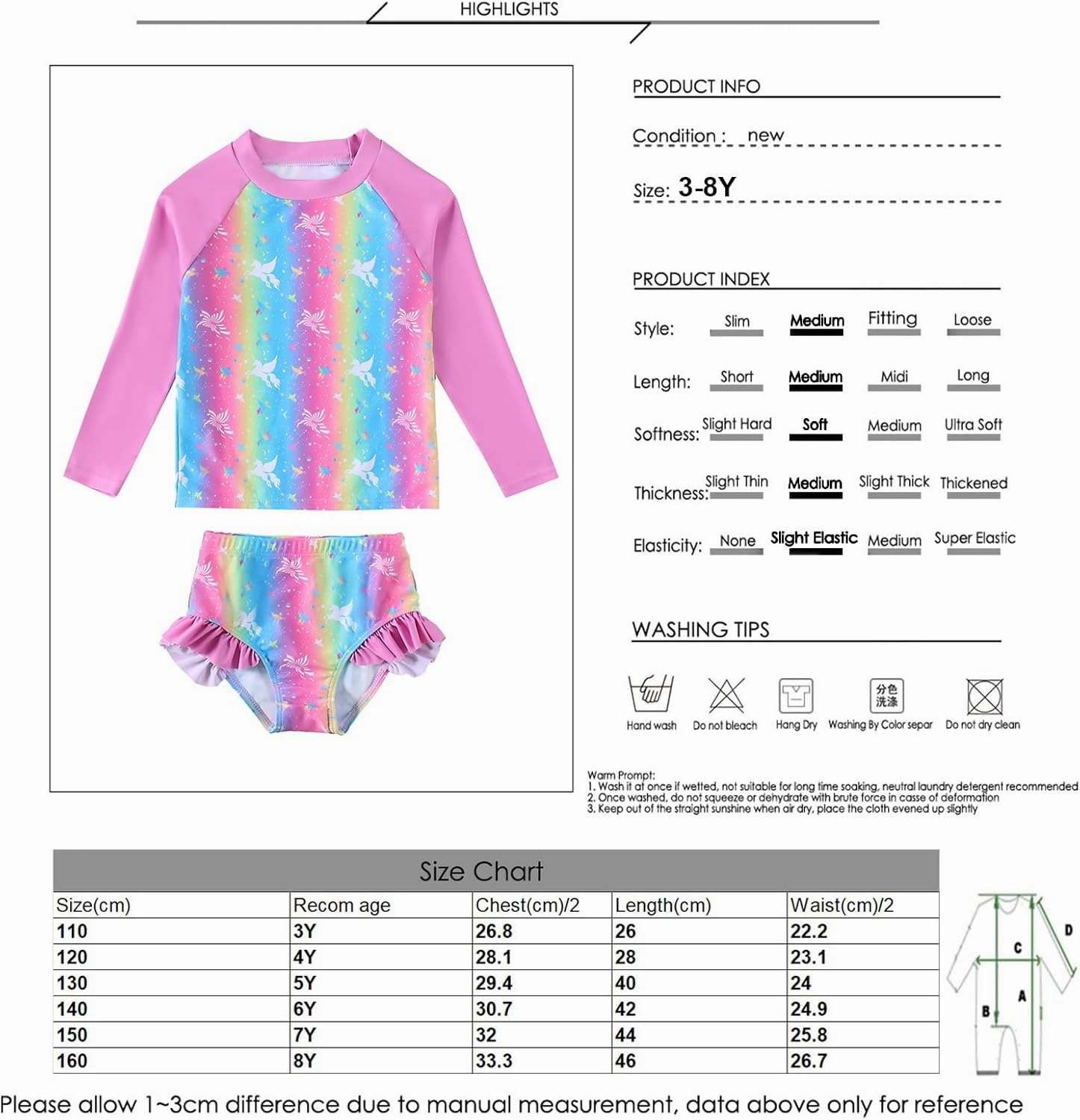 Little Girls Swimsuit Rash Guard Set Toddler Girl Long Sleeve Two Piece Bathing Suit with Ruffle Bikini Bottoms Swimwear