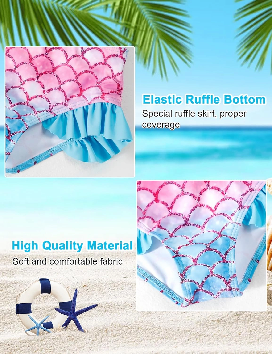 Little Girls Swimsuit Rash Guard Set Toddler Girl Long Sleeve Two Piece Bathing Suit with Ruffle Bikini Bottoms Swimwear