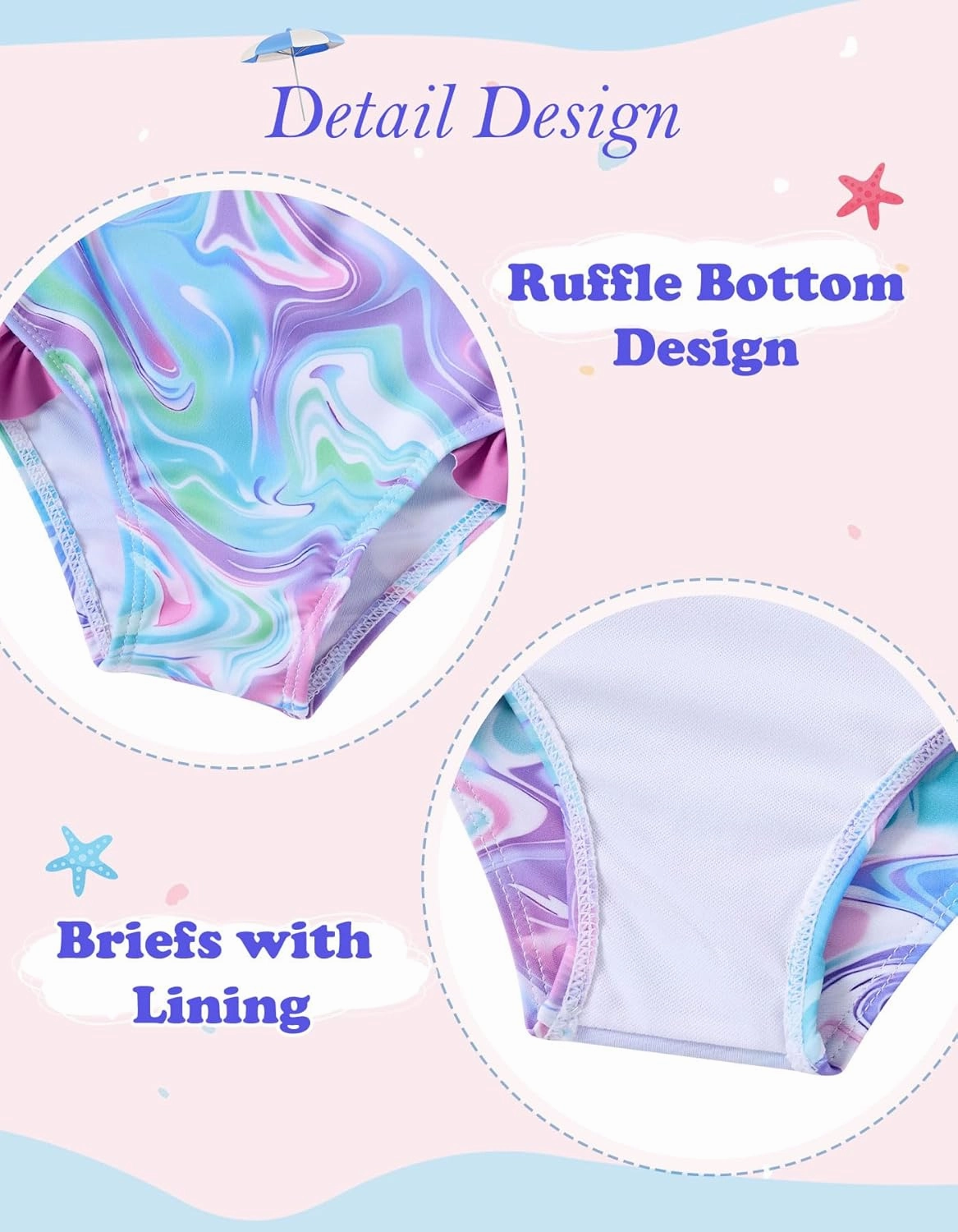 Little Girls Two Piece Mermaid Bikini Set Ruffle Adjustable Summer Beach Bathing Swimsuit 3-7 Years for Kids