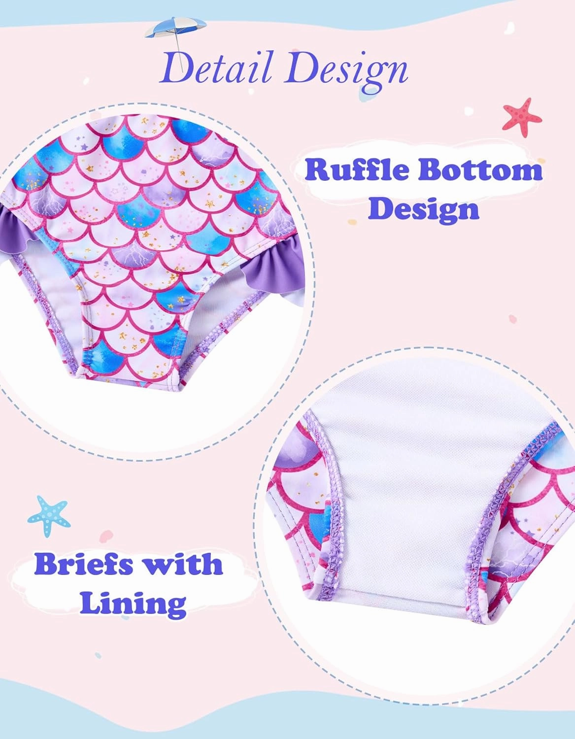 Little Girls Two Piece Mermaid Bikini Set Ruffle Adjustable Summer Beach Bathing Swimsuit 3-7 Years for Kids