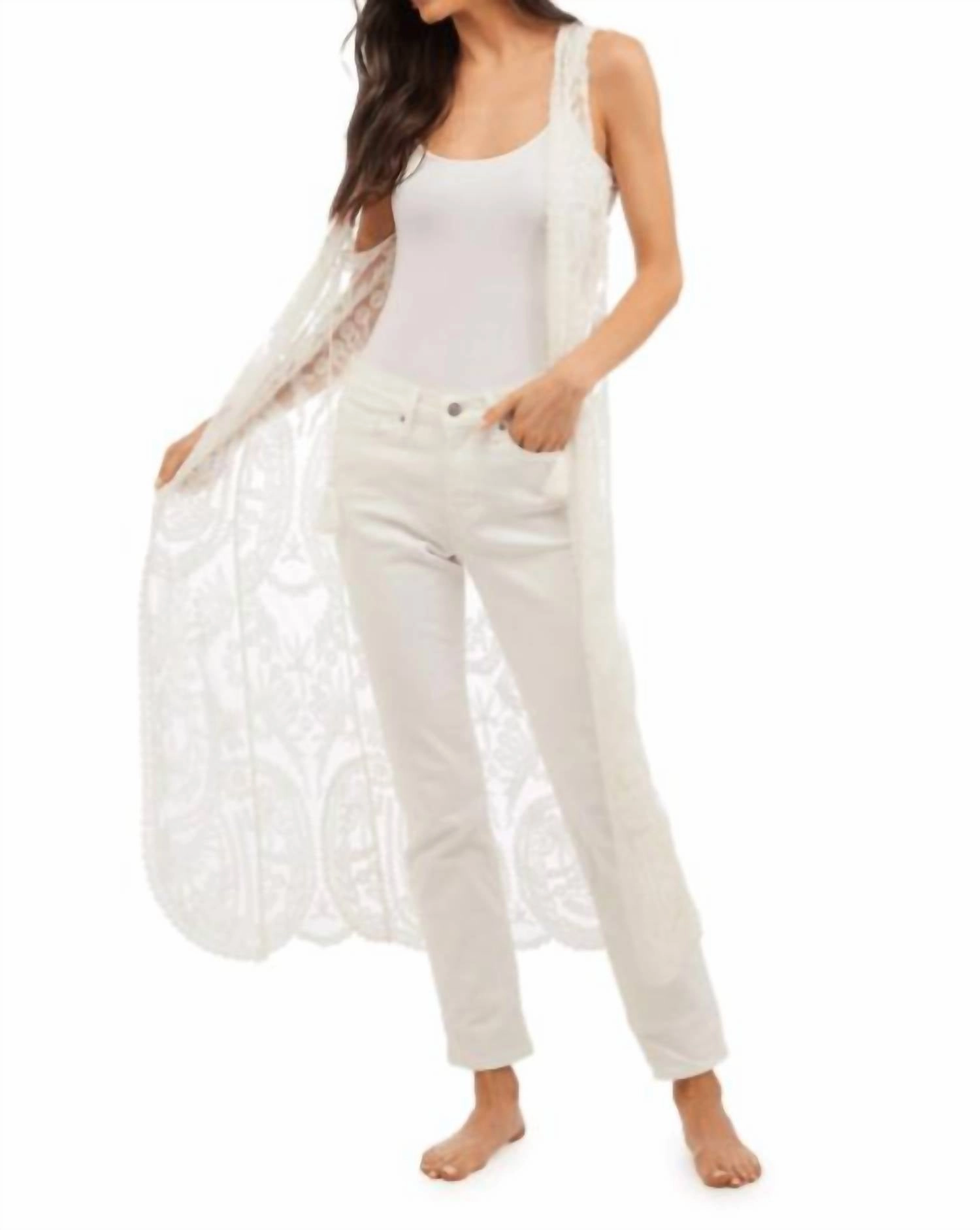 Long Line Lace Vest In White