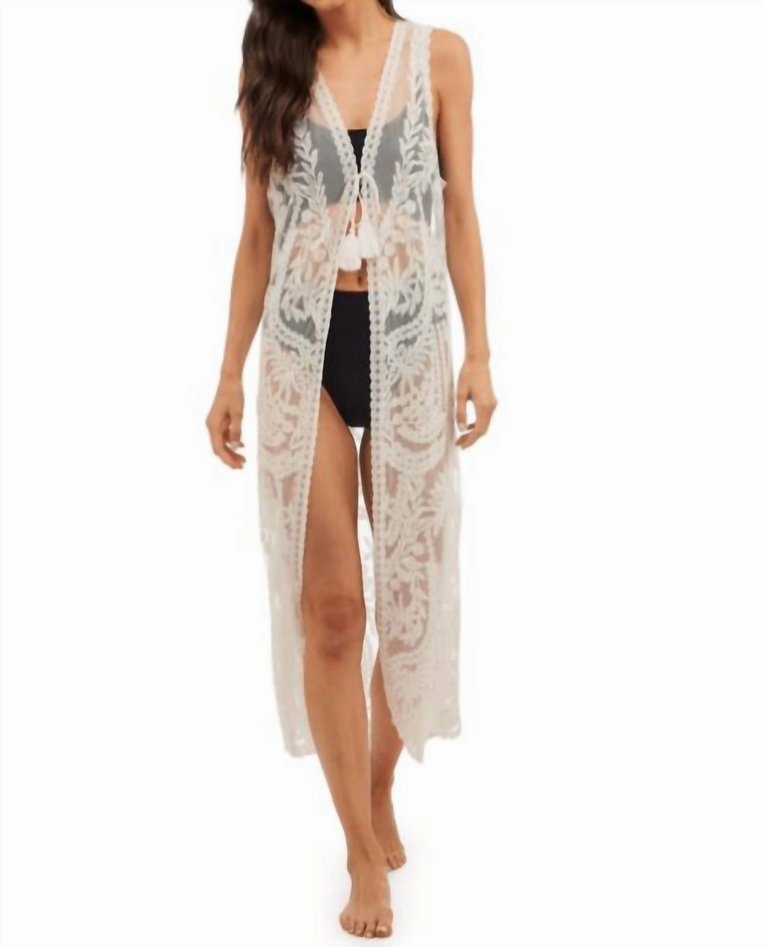 Long Line Lace Vest In White