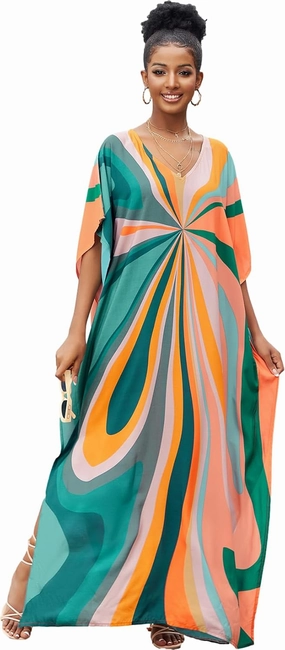 LOUSEA Caftans for Women Plus Size Swim Cover up Vneck Batwing Dress Loose fit Moroccan Caftan mumu Dresses for Women