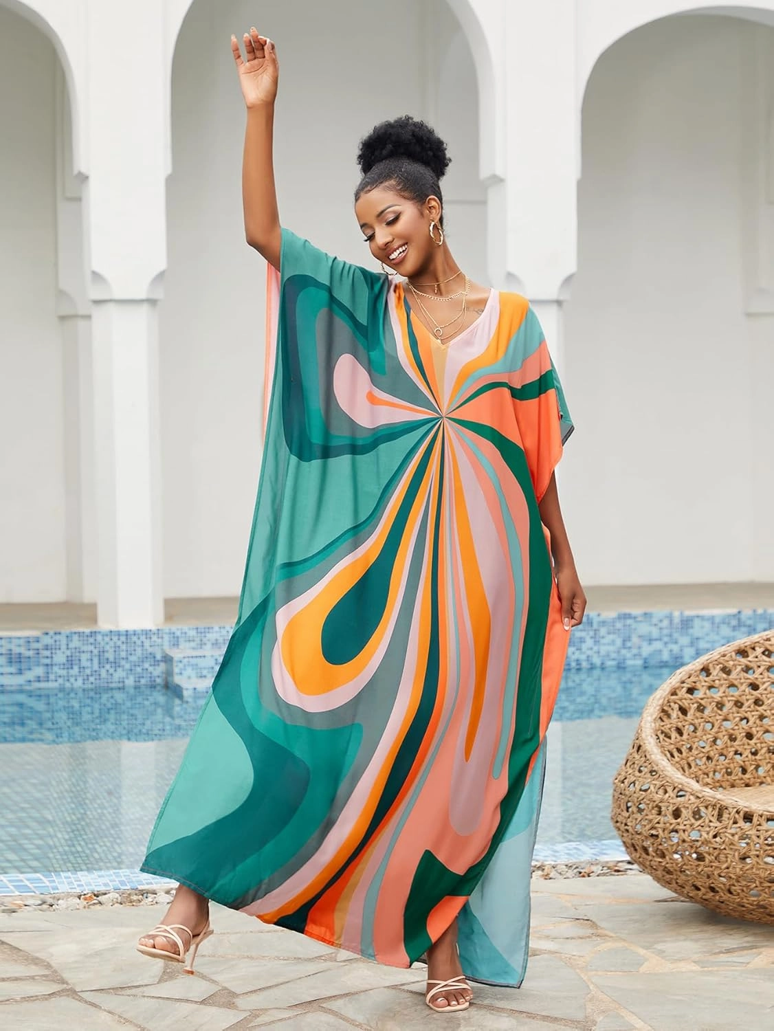 LOUSEA Caftans for Women Plus Size Swim Cover up Vneck Batwing Dress Loose fit Moroccan Caftan mumu Dresses for Women