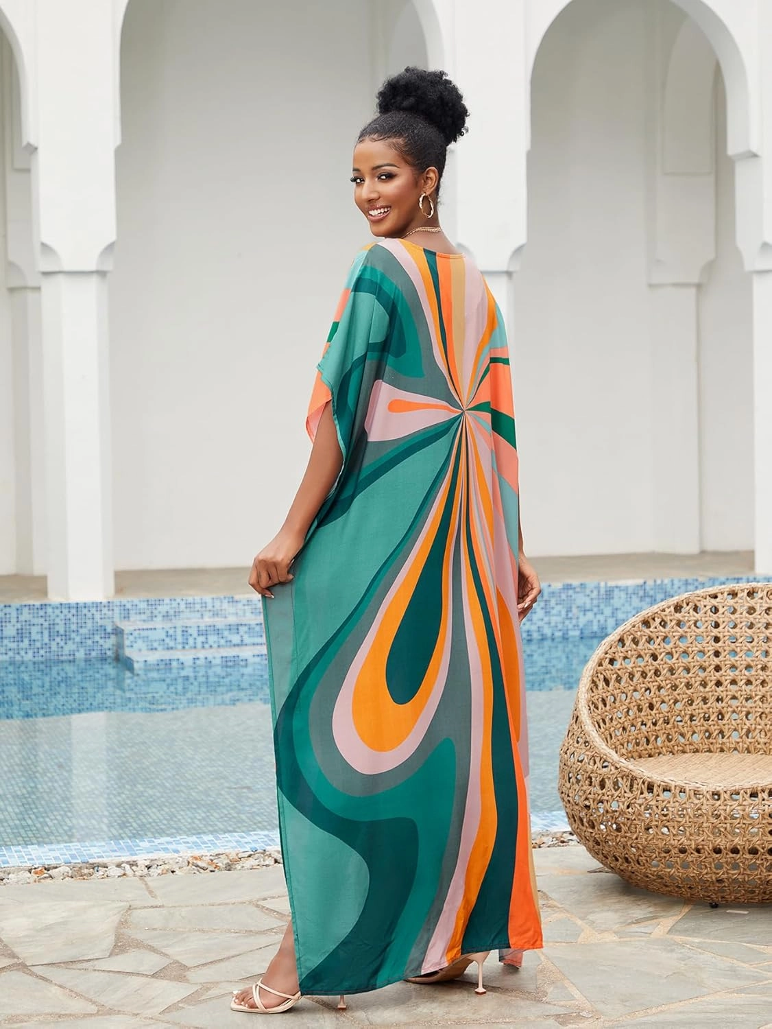LOUSEA Caftans for Women Plus Size Swim Cover up Vneck Batwing Dress Loose fit Moroccan Caftan mumu Dresses for Women