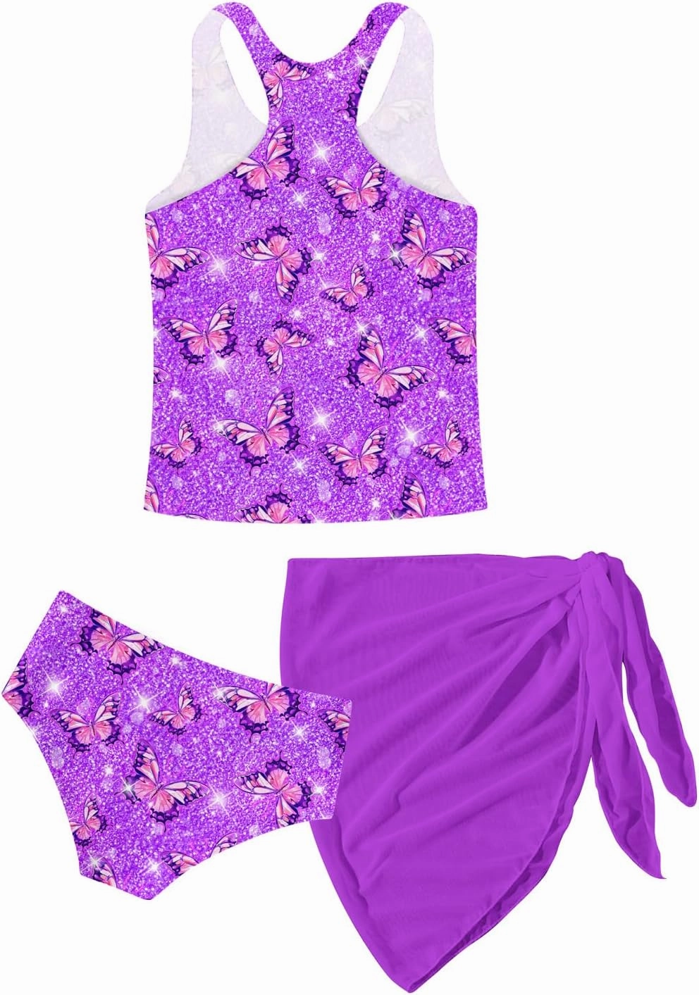 Lovekider 6-12 Years Girls 3 Piece Bathing Suit Quick Dry Swimsuit Tankini Set with Cover Up UPF 50  Swimwear