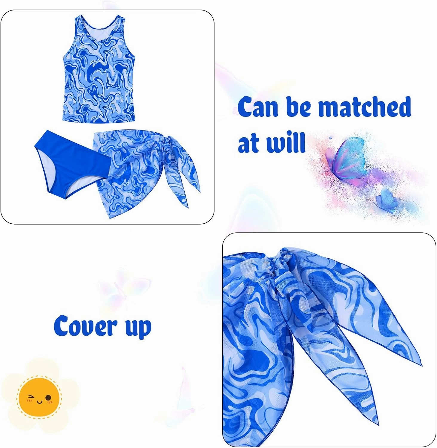 Lovekider 6-12 Years Girls 3 Piece Bathing Suit Quick Dry Swimsuit Tankini Set with Cover Up UPF 50  Swimwear