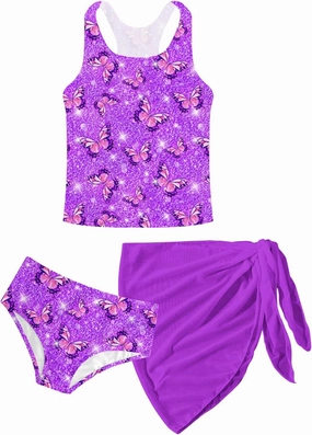 Lovekider 6-12 Years Girls 3 Piece Bathing Suit Quick Dry Swimsuit Tankini Set with Cover Up UPF 50  Swimwear