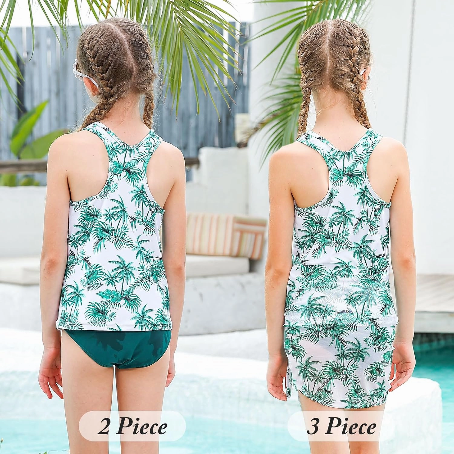 Lovekider 6-12 Years Girls 3 Piece Bathing Suit Quick Dry Swimsuit Tankini Set with Cover Up UPF 50  Swimwear