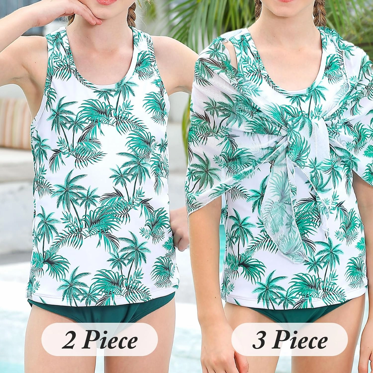Lovekider 6-12 Years Girls 3 Piece Bathing Suit Quick Dry Swimsuit Tankini Set with Cover Up UPF 50  Swimwear