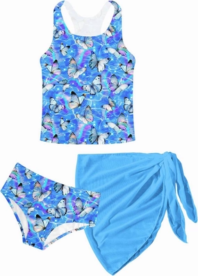 Lovekider 6-12 Years Girls 3 Piece Bathing Suit Quick Dry Swimsuit Tankini Set with Cover Up UPF 50  Swimwear