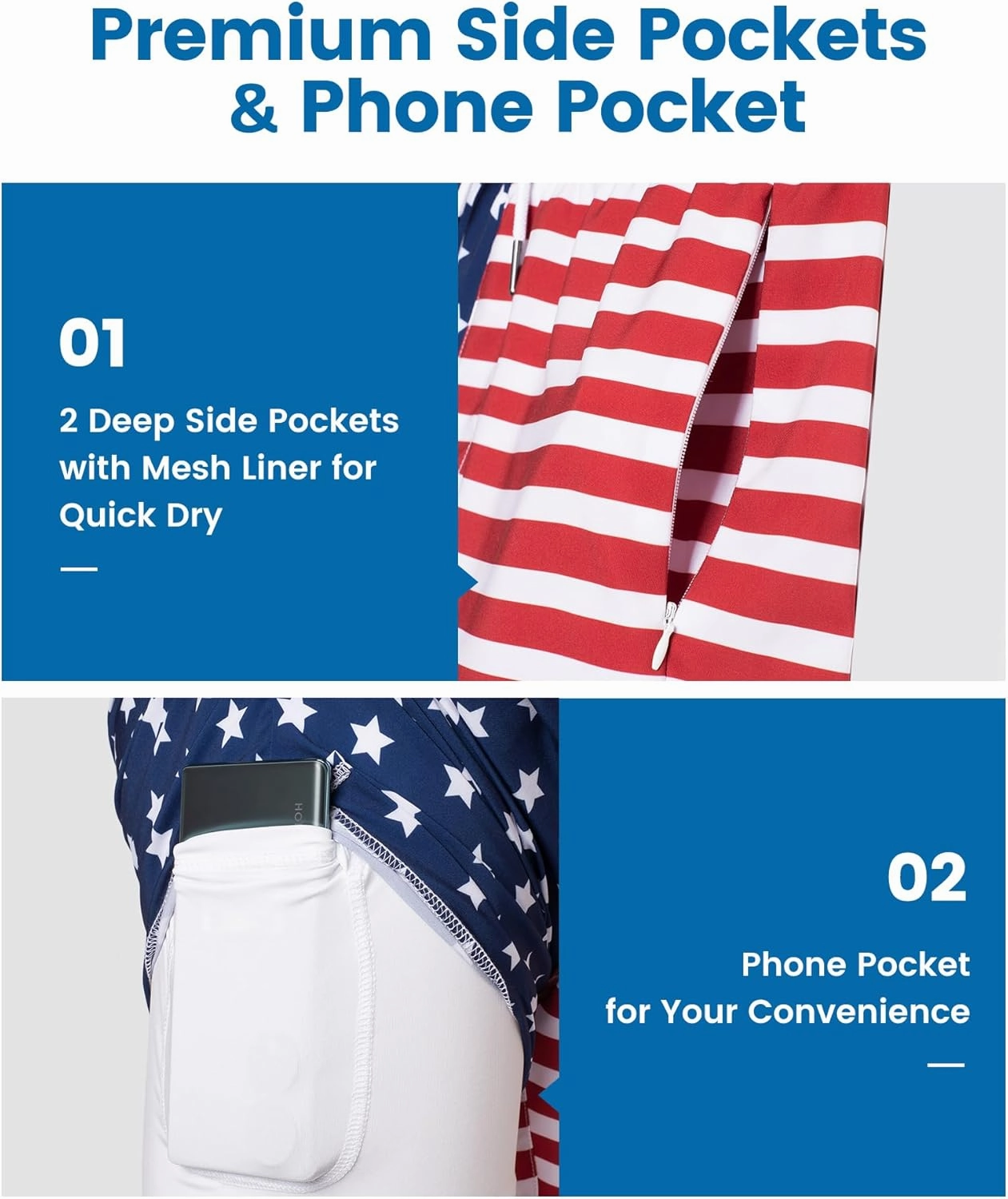 maamgic 2 in 1 Mens Swim Trunks 7 Inch Swim Shorts Swim Suits Board Shorts