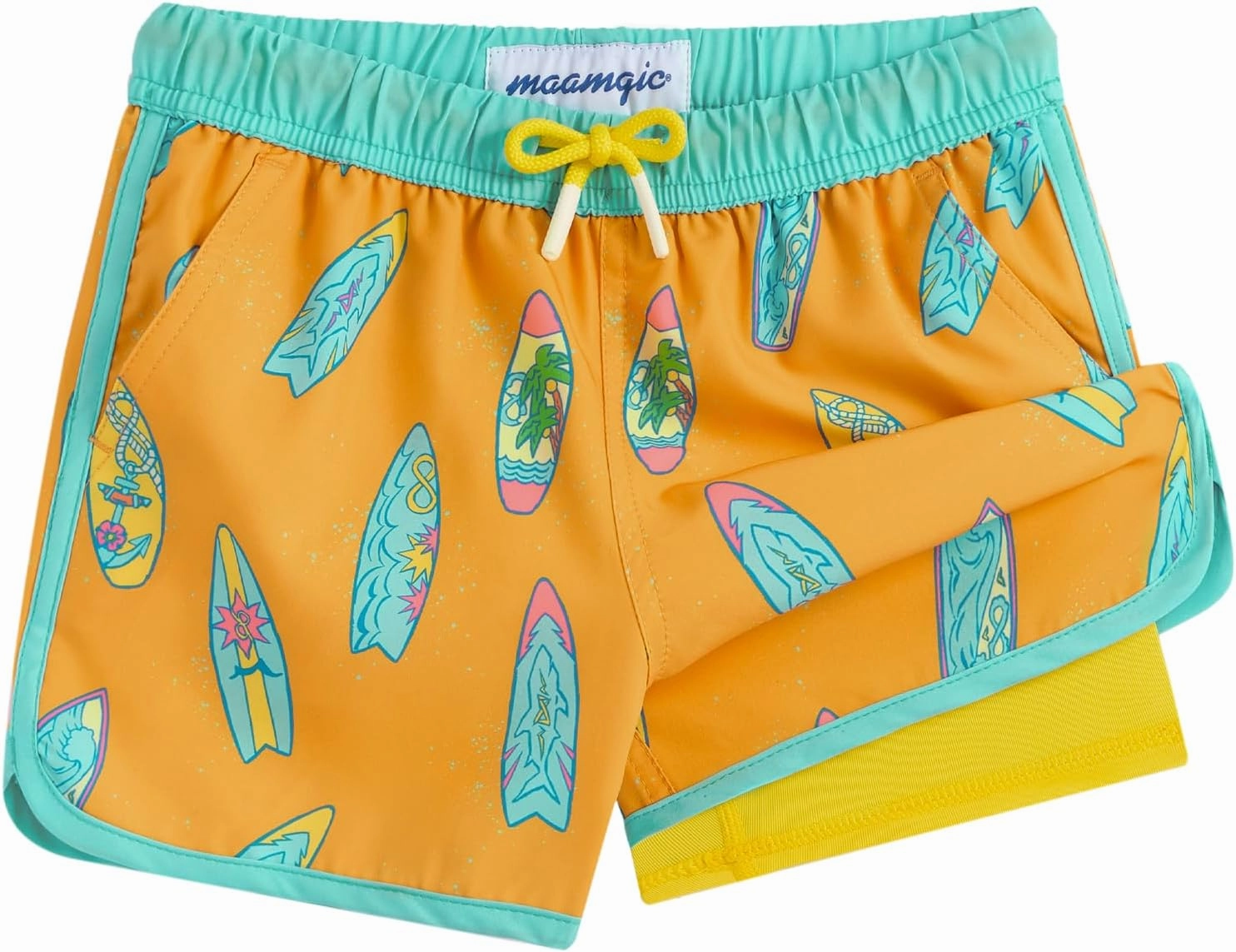 maamgic Boys Swim Trunks with Compression Liner Vintage Swim Shorts Toddler Swimsuit