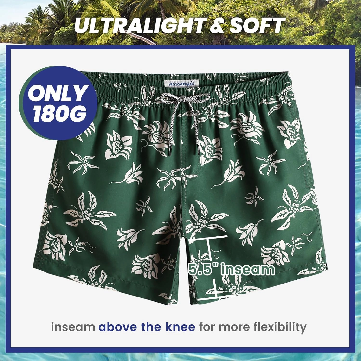 maamgic Mens Swim Trunks 5" Quick Dry Beach Shorts Bathing Suits with Mesh Lining Pockets