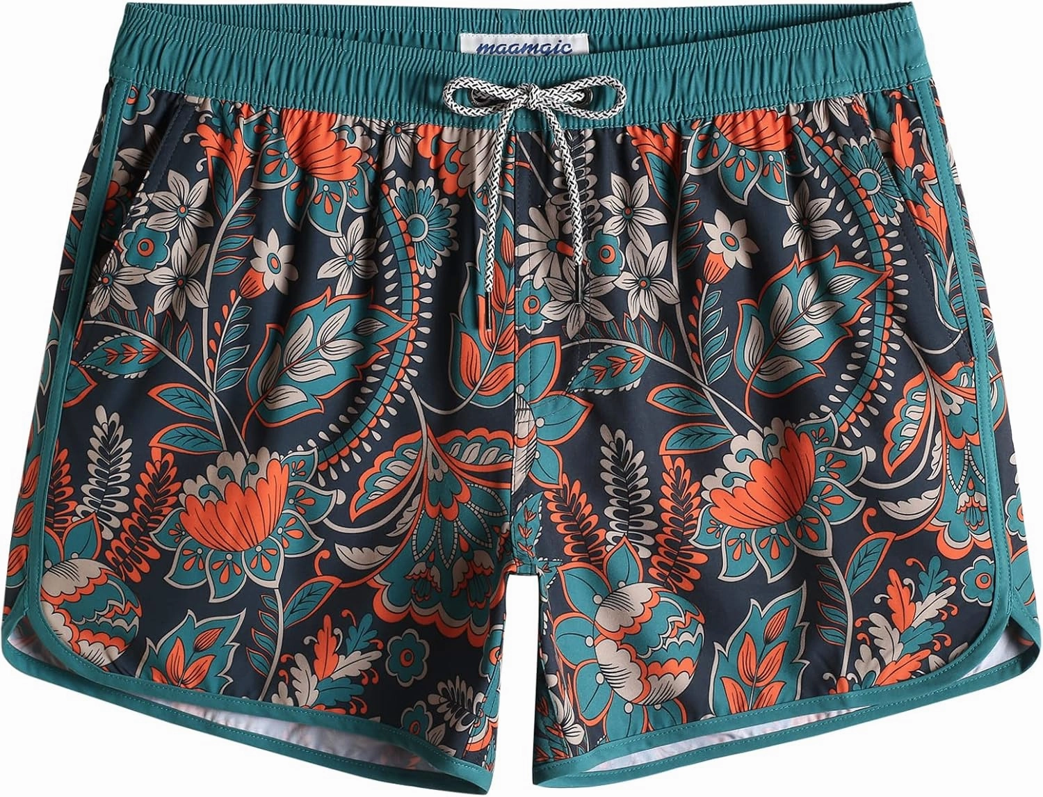 maamgic Mens Swim Trunks Retro Swim Shorts 4 Way Stretch with Mesh Vintage 80s 90s Quick Dry Swimsuits Board Shorts