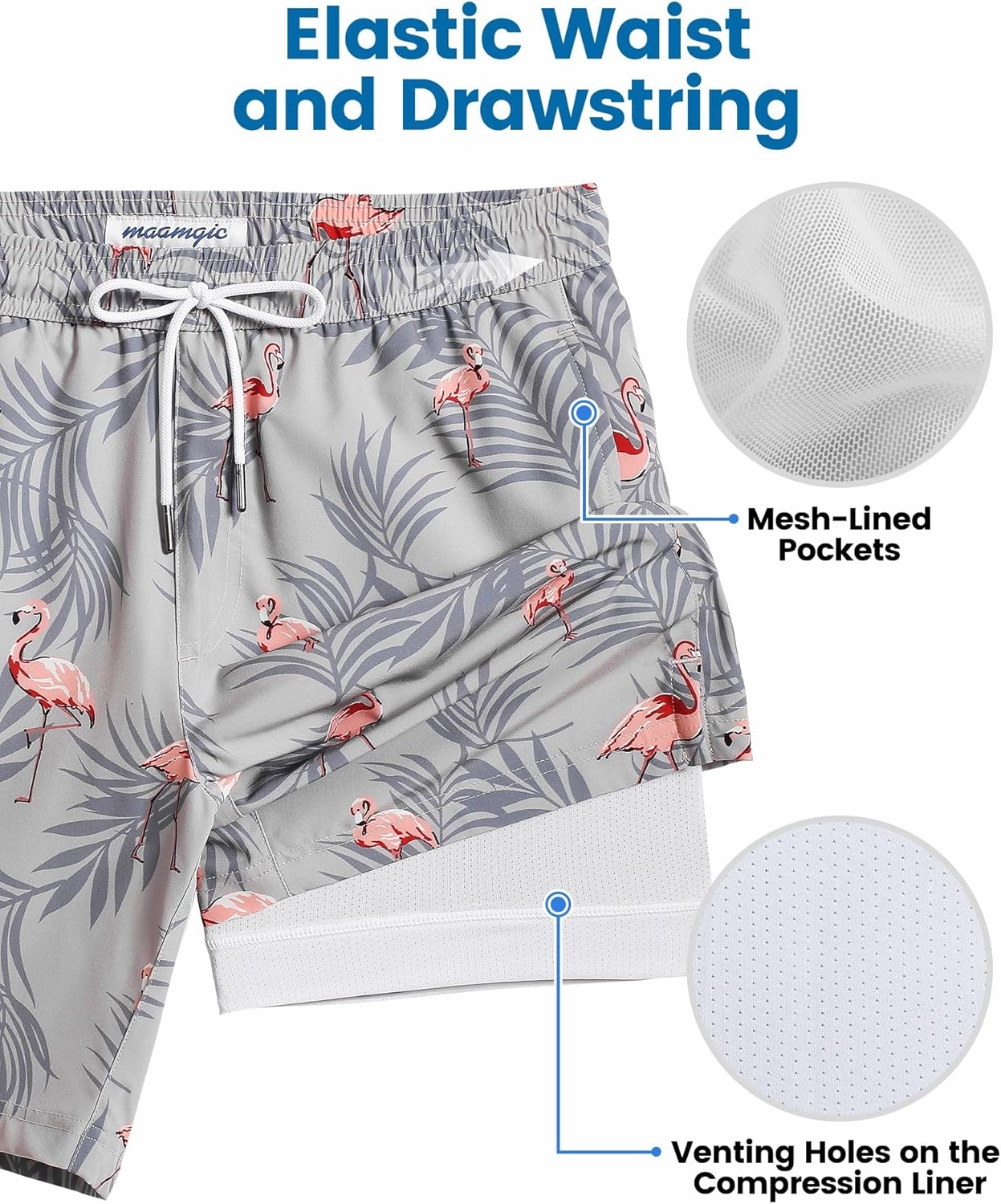 maamgic Mens Swim Trunks with Compression Liner 7 Inch Inseam Mens Bathing Suit Quick Dry Swimming Trunks Swimsuit