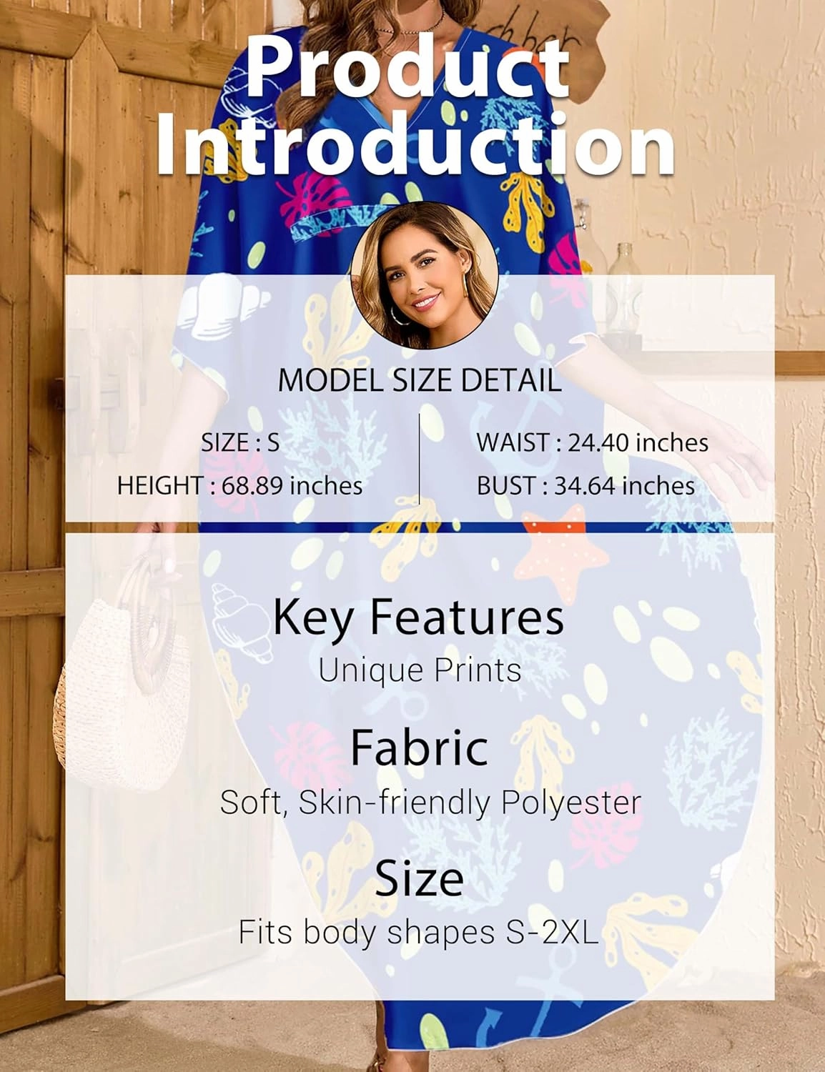 MAKABO Kaftan Dresses for Women, Summer Hawaii Swimsuit Cover Up, V Neck Caftan Beach Vacation Print Dress