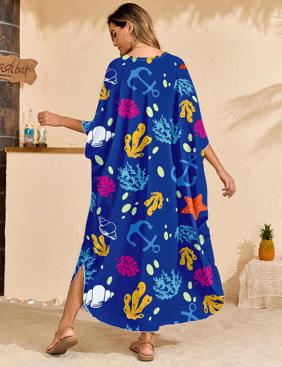 MAKABO Kaftan Dresses for Women, Summer Hawaii Swimsuit Cover Up, V Neck Caftan Beach Vacation Print Dress