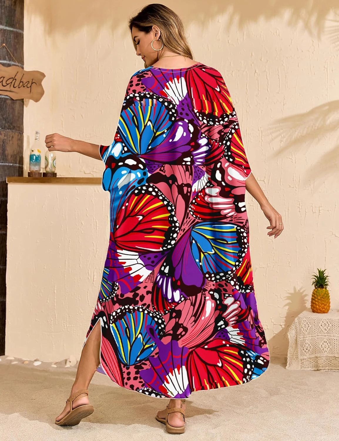 MAKABO Kaftan Dresses for Women, Summer Hawaii Swimsuit Cover Up, V Neck Caftan Beach Vacation Print Dress