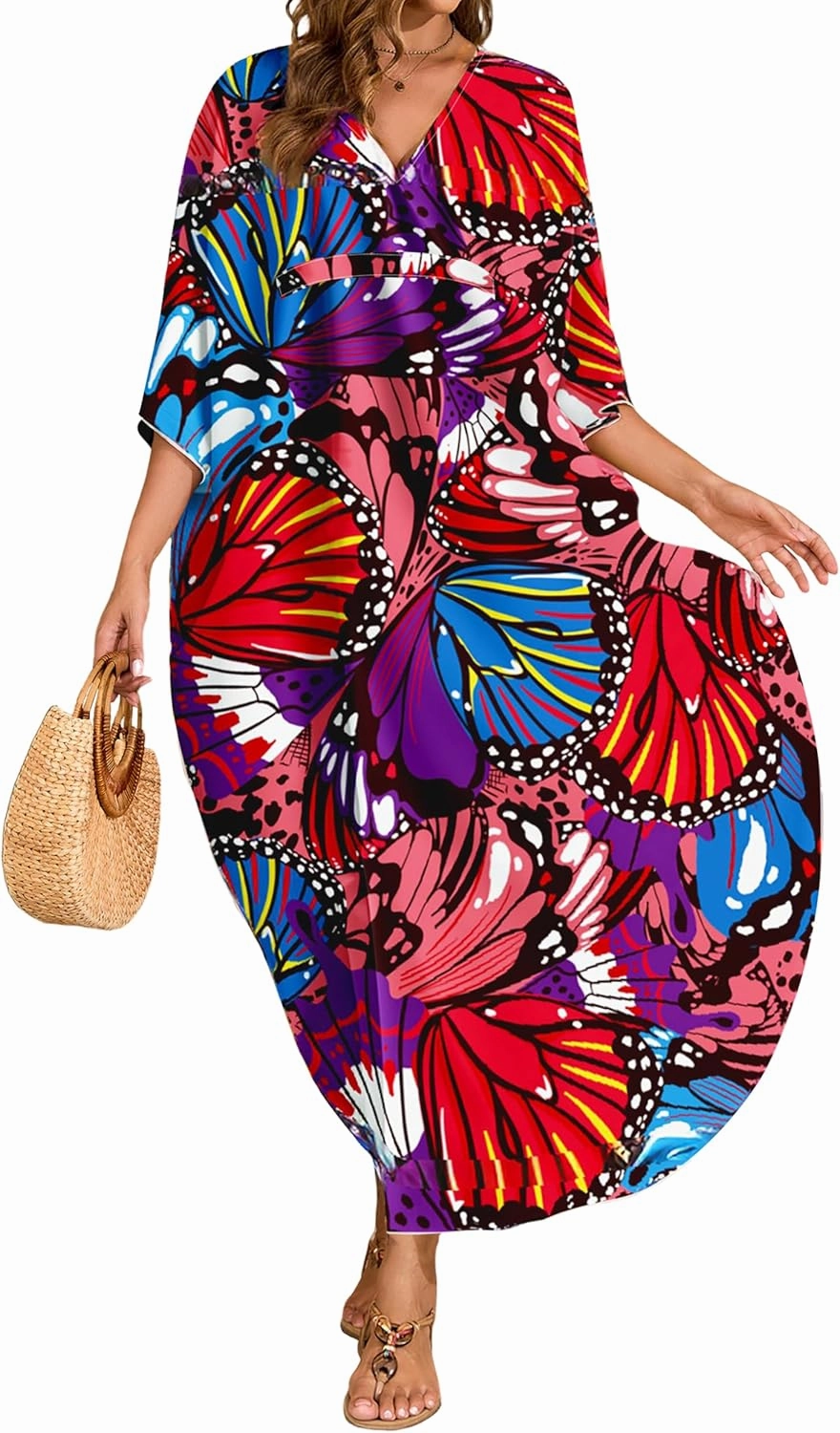 MAKABO Kaftan Dresses for Women, Summer Hawaii Swimsuit Cover Up, V Neck Caftan Beach Vacation Print Dress