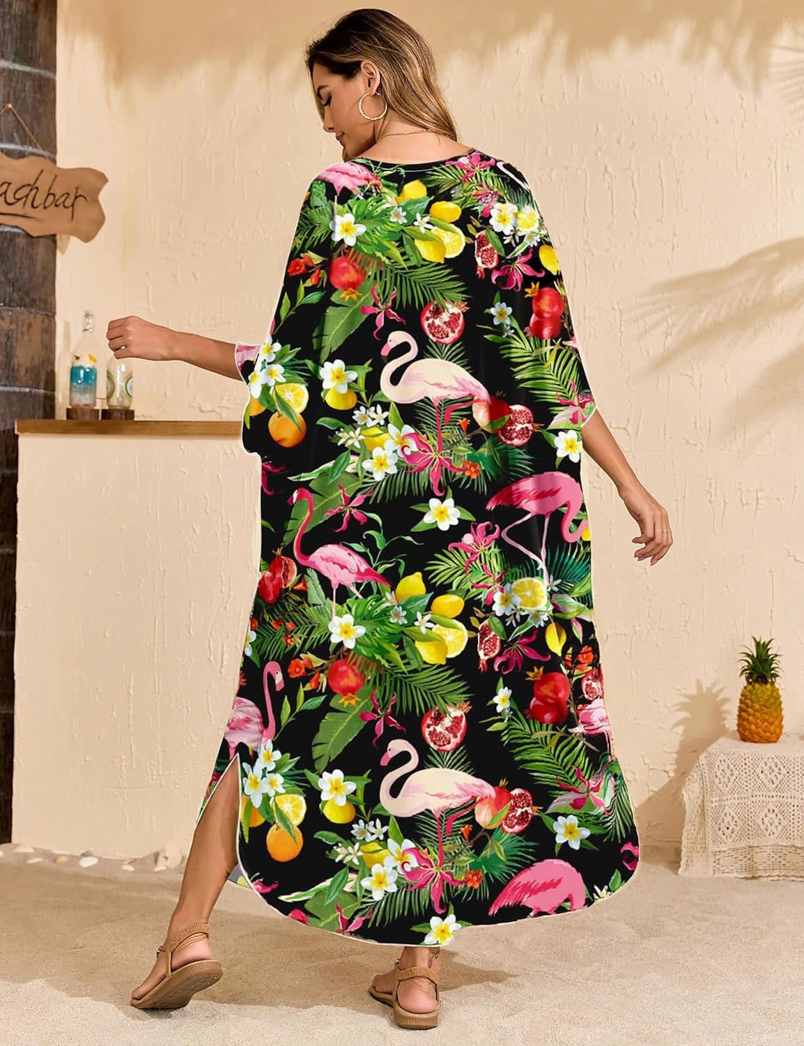 MAKABO Kaftan Dresses for Women, Summer Hawaii Swimsuit Cover Up, V Neck Caftan Beach Vacation Print Dress