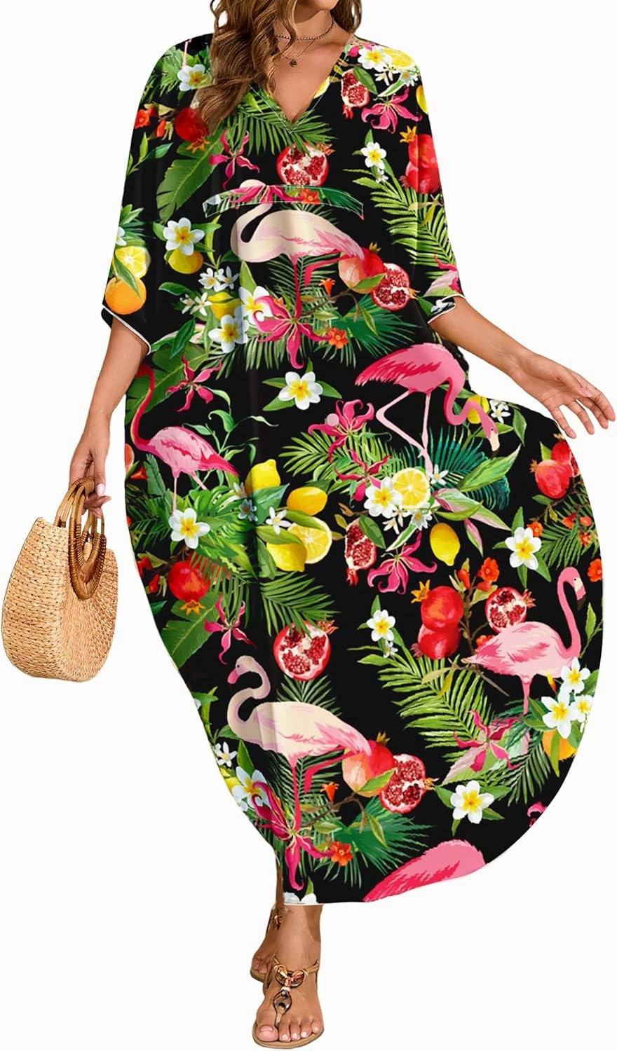 MAKABO Kaftan Dresses for Women, Summer Hawaii Swimsuit Cover Up, V Neck Caftan Beach Vacation Print Dress