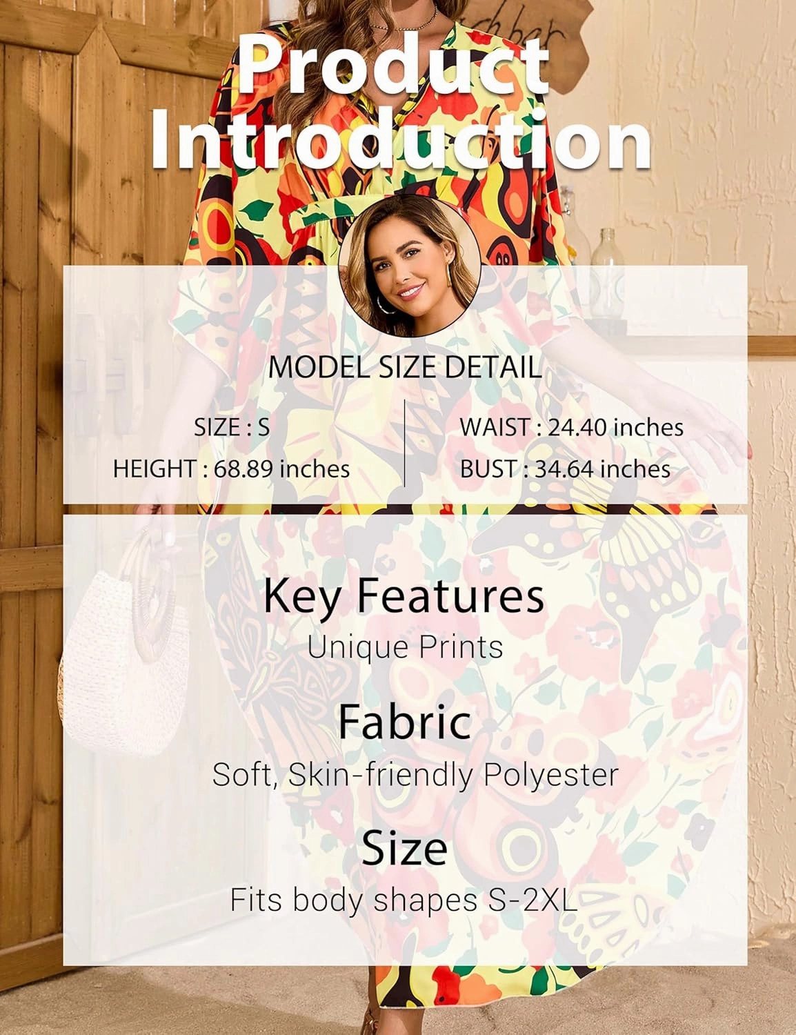 MAKABO Kaftan Dresses for Women, Summer Hawaii Swimsuit Cover Up, V Neck Caftan Beach Vacation Print Dress