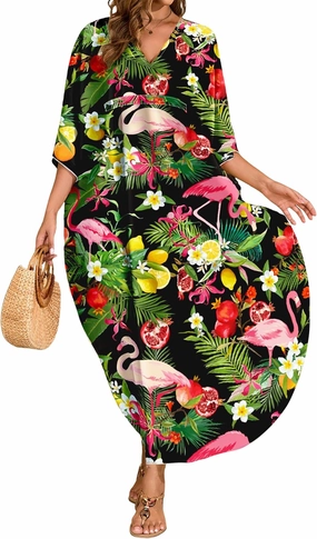 MAKABO Kaftan Dresses for Women, Summer Hawaii Swimsuit Cover Up, V Neck Caftan Beach Vacation Print Dress
