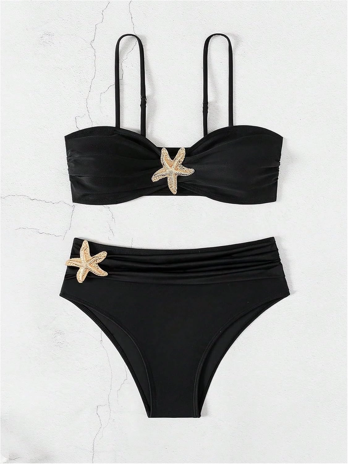 MakeMeChic Women's High Waist Bikini Set Metal Starfish Ruched Spaghetti Strap Bathing Suit