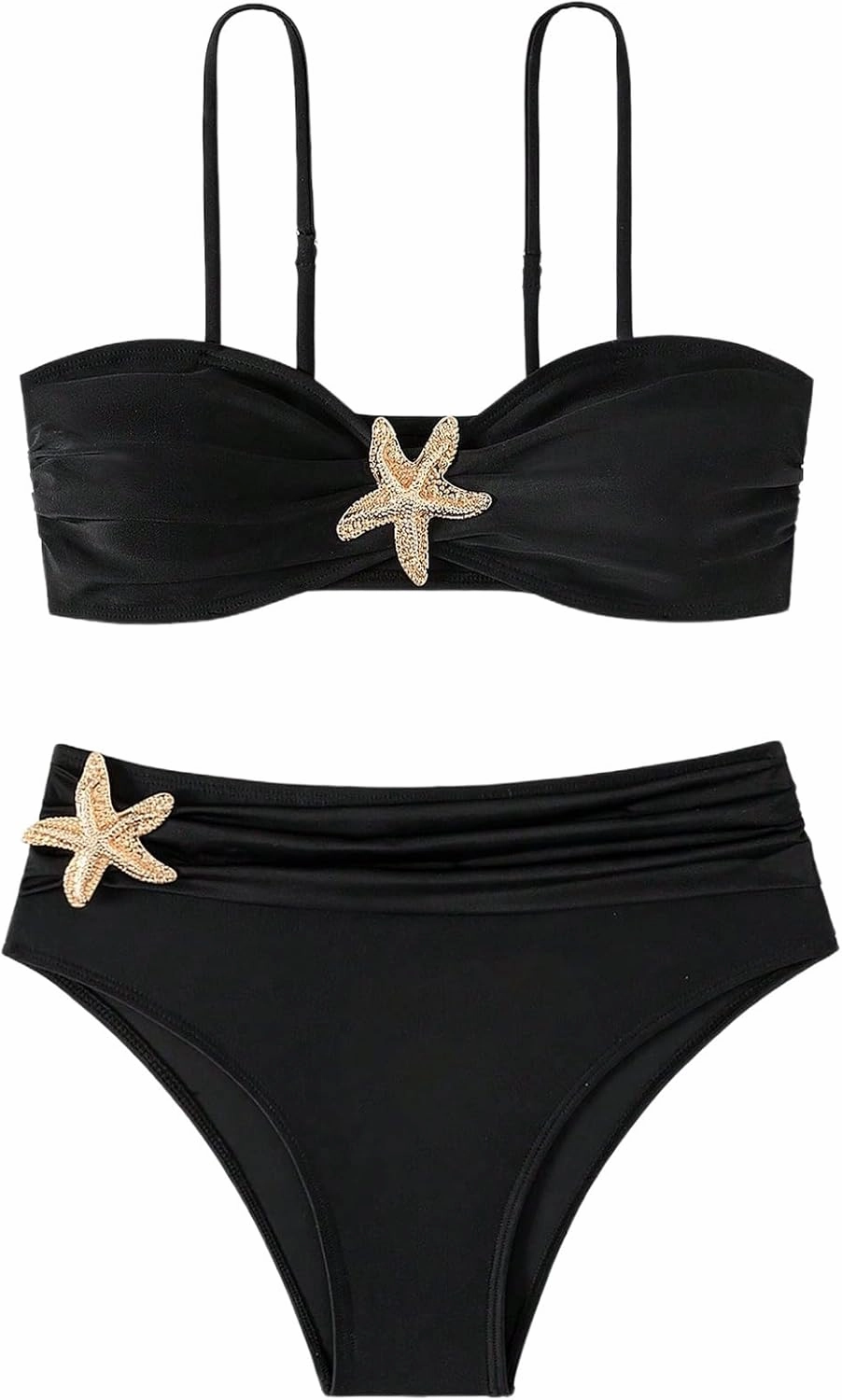 MakeMeChic Women's High Waist Bikini Set Metal Starfish Ruched Spaghetti Strap Bathing Suit