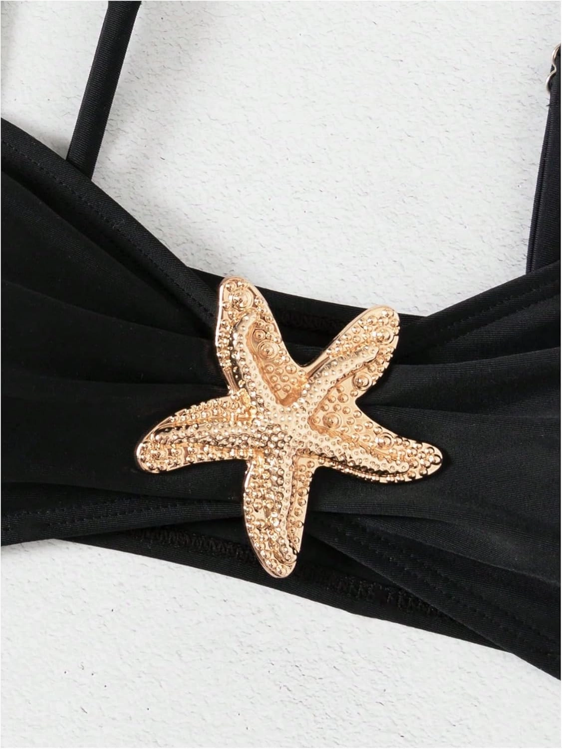 MakeMeChic Women's High Waist Bikini Set Metal Starfish Ruched Spaghetti Strap Bathing Suit