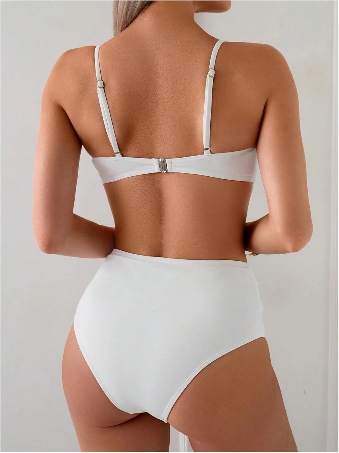 MakeMeChic Women's High Waisted Bikini Sets Metal Shell Swimsuit Bathing Suit Swimwear