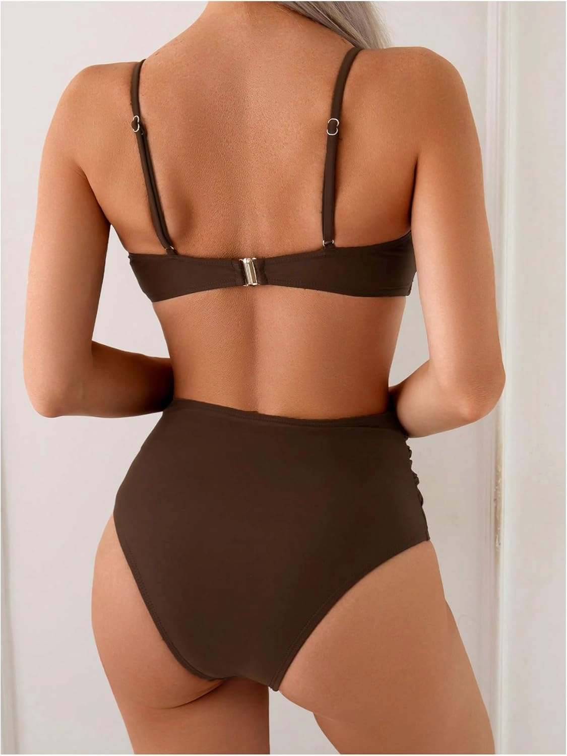 MakeMeChic Women's High Waisted Bikini Sets Metal Shell Swimsuit Bathing Suit Swimwear