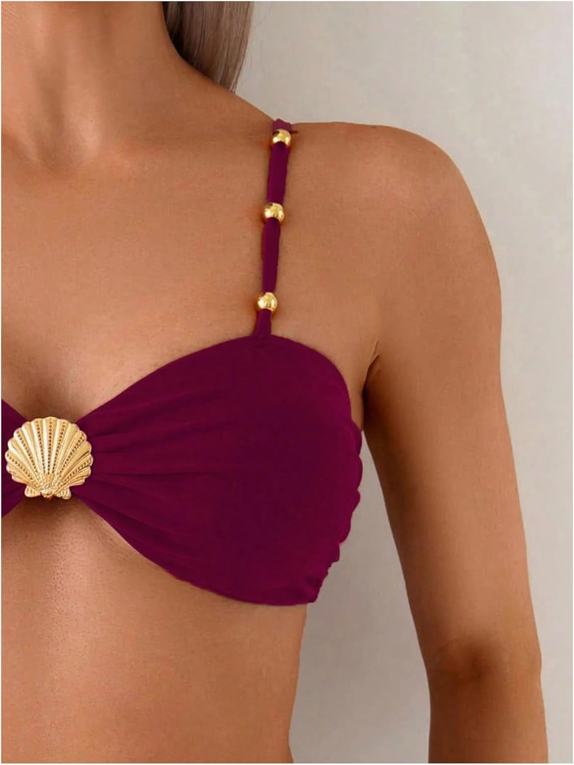 MakeMeChic Women's High Waisted Bikini Sets Metal Shell Swimsuit Bathing Suit Swimwear