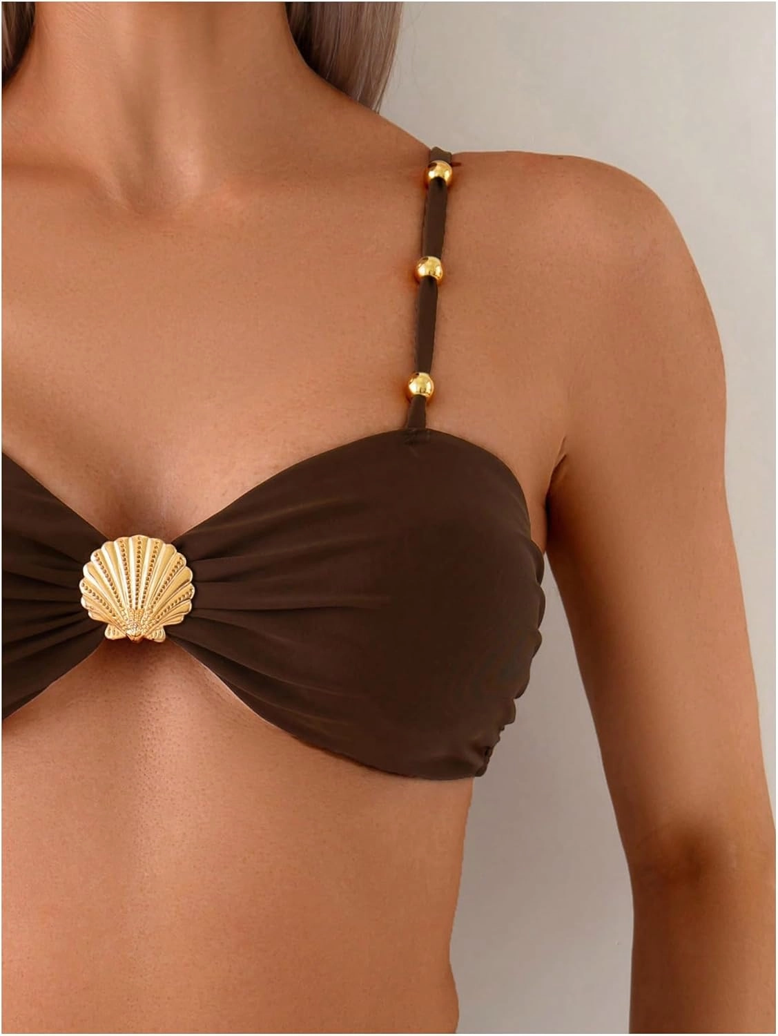 MakeMeChic Women's High Waisted Bikini Sets Metal Shell Swimsuit Bathing Suit Swimwear