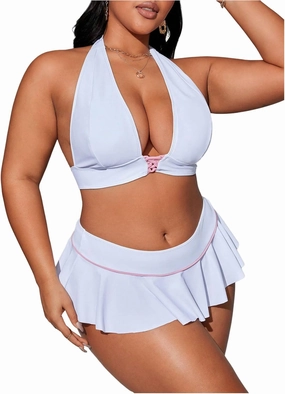 MakeMeChic Women's Plus Size Bikini Sets Criss Cross Halter Tie Back Ruffle Swimsuits