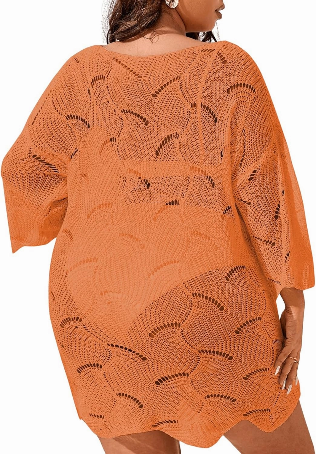 MakeMeChic Women's Plus Size Swimsuit Crochet Cover Up Bathing Suit Beach Dress