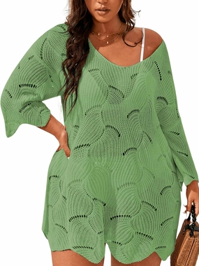 MakeMeChic Women's Plus Size Swimsuit Crochet Cover Up Bathing Suit Beach Dress