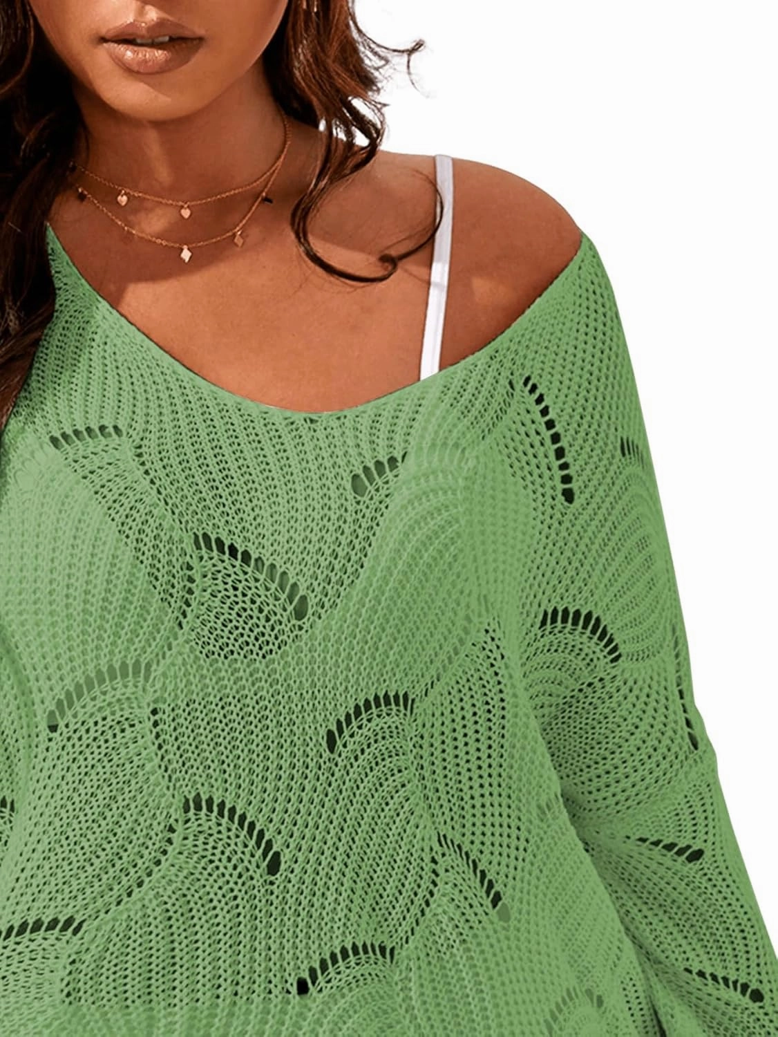 MakeMeChic Women's Plus Size Swimsuit Crochet Cover Up Bathing Suit Beach Dress